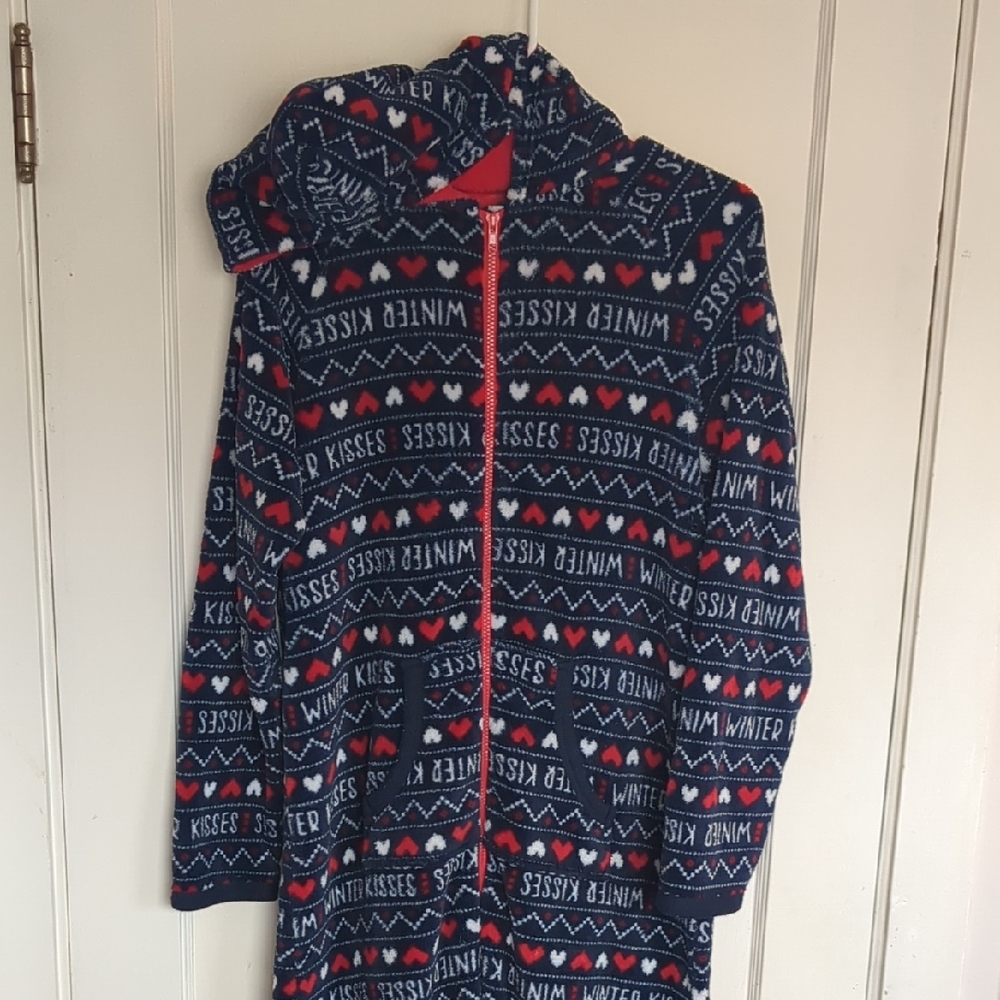 Navy Red Winter Kisses Hooded Zip-Up Onesie
